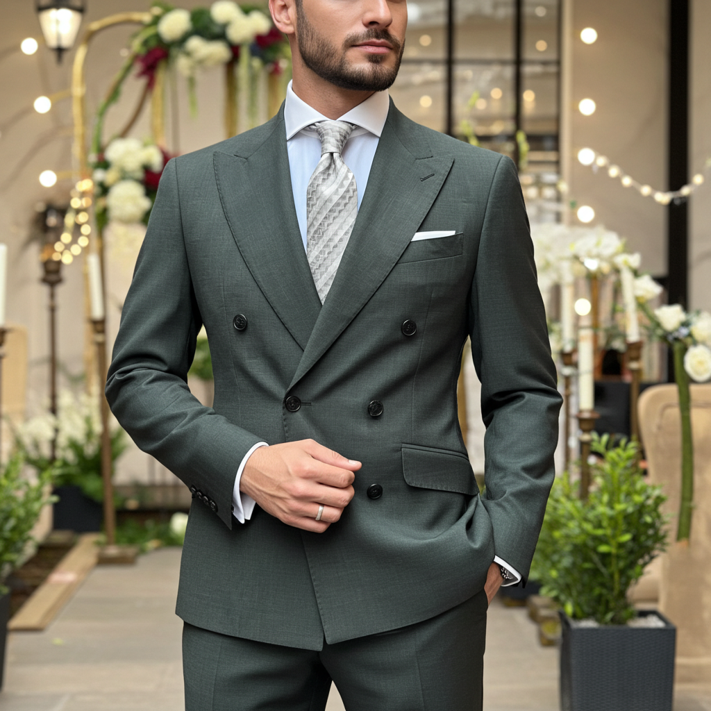 Dark Green Double Breasted Suit