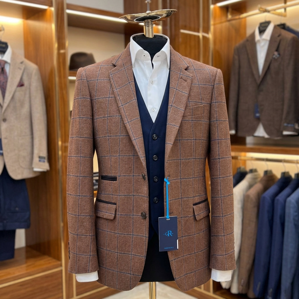 Windowpane Tobacco Brown Blazer