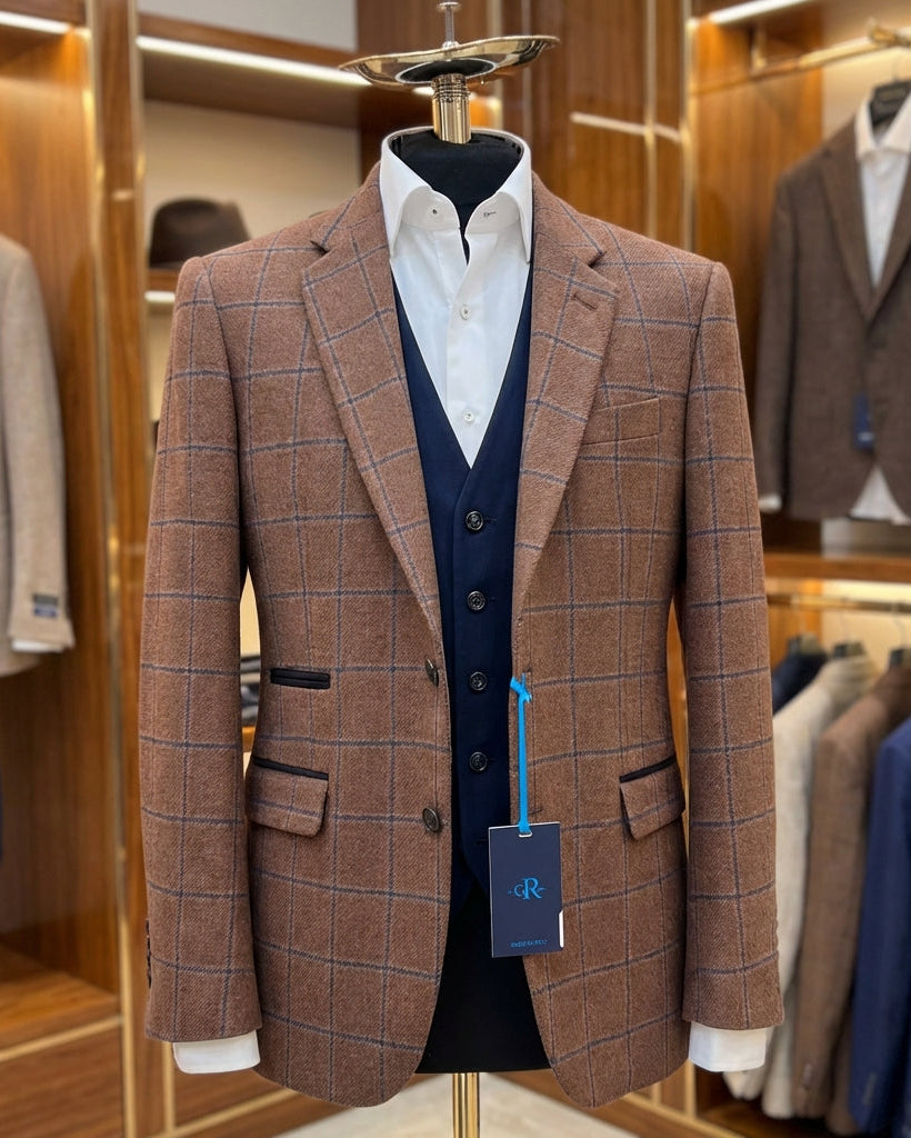 Windowpane Tobacco Brown Blazer 44 / Yes