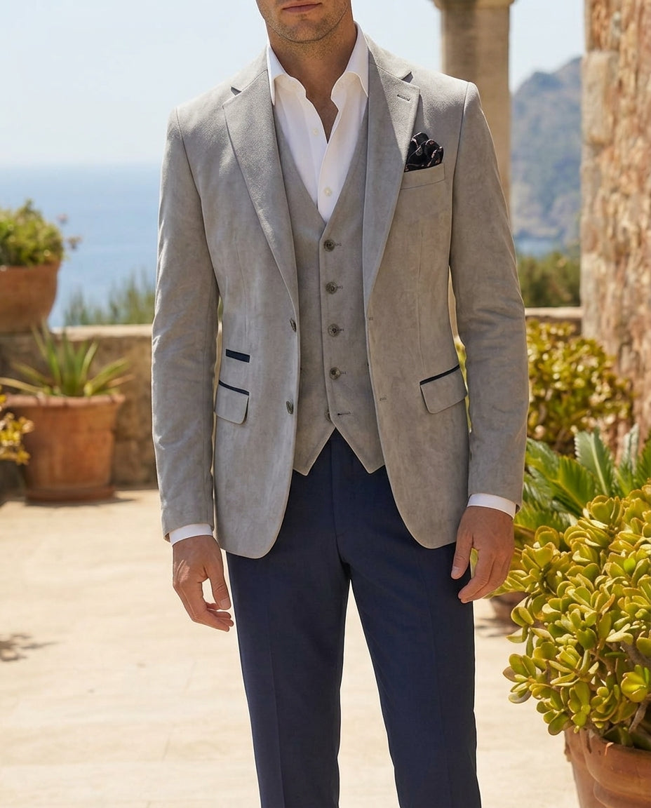 Light Grey Alcantara Blazer – Suede-Effect – Tailored Fit