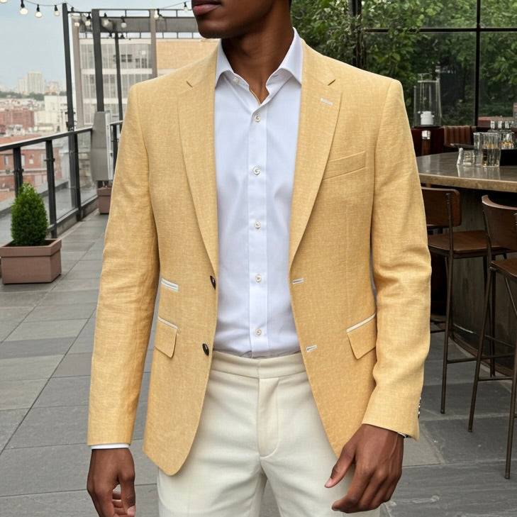 Italian Pure Linen Blazer in Amalfi Yellow with White Contrast Trim