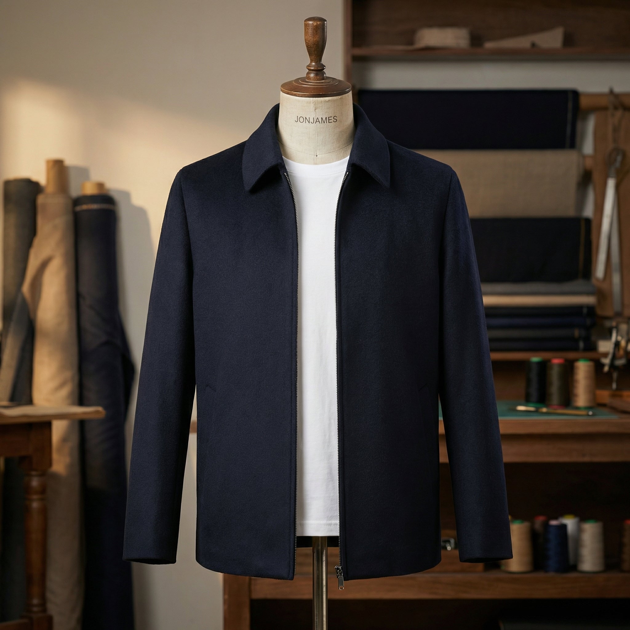 Wool & Cashmere Zip Jacket - Dark Navy