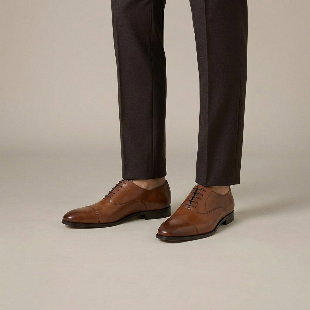 Tan Leather Cap Toe Oxford with Rubber Sole
