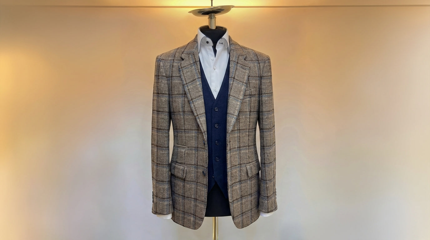 Taupe & Navy Overcheck Blazer