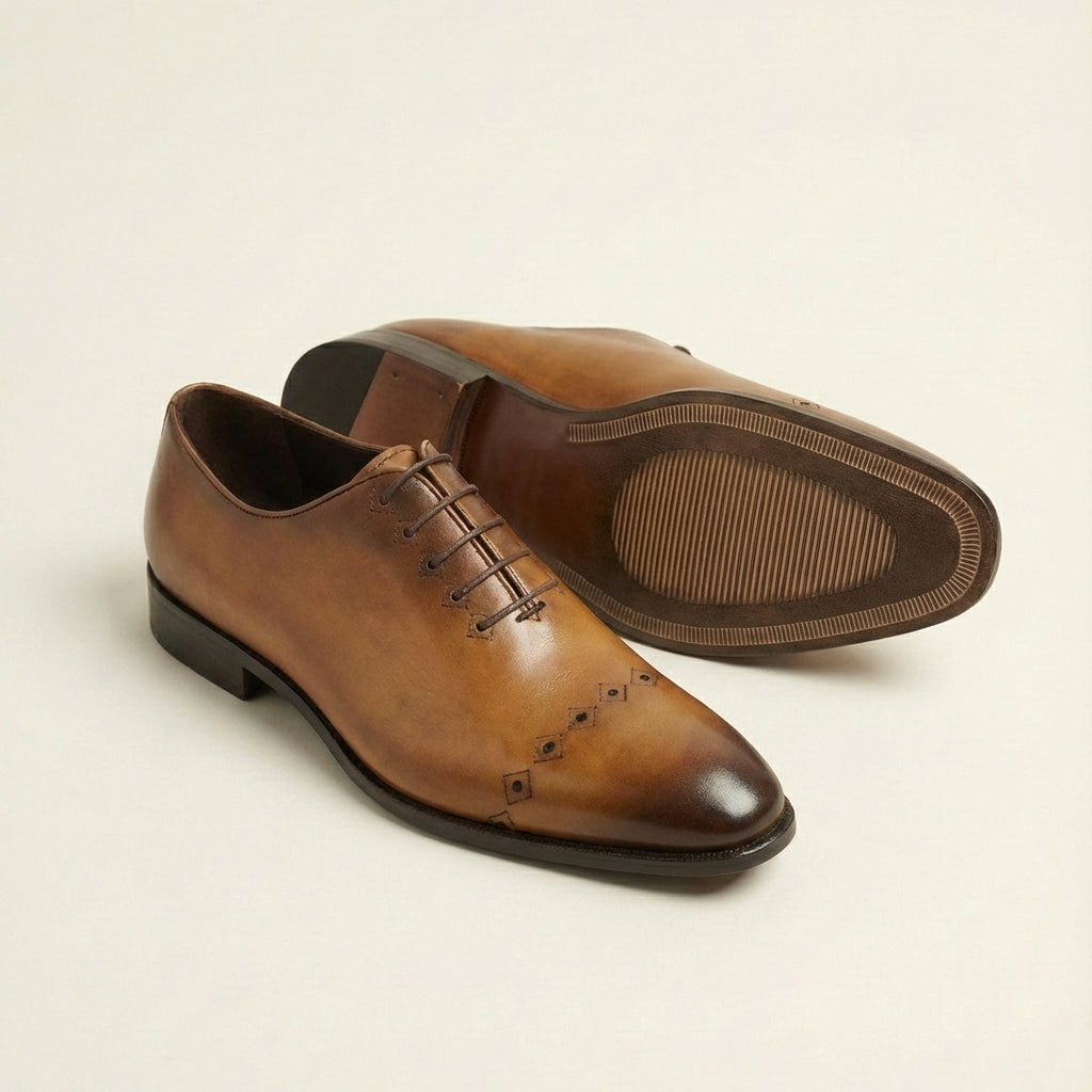 Tan Leather Oxford with Diamond Cap Toe