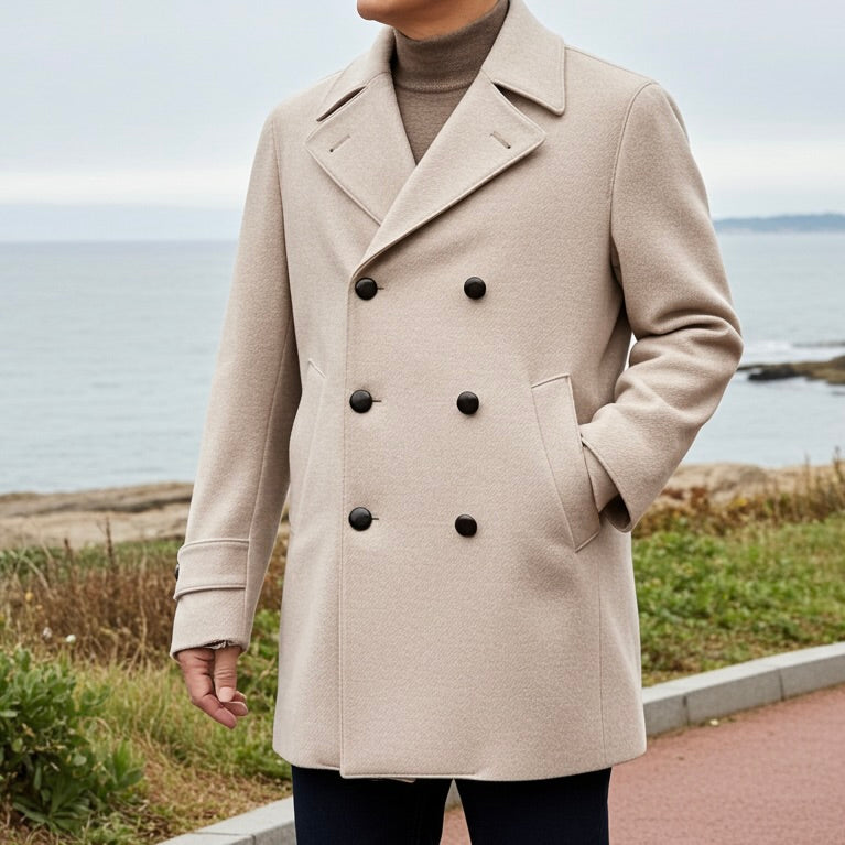 Cream Double Breasted Pea Coat