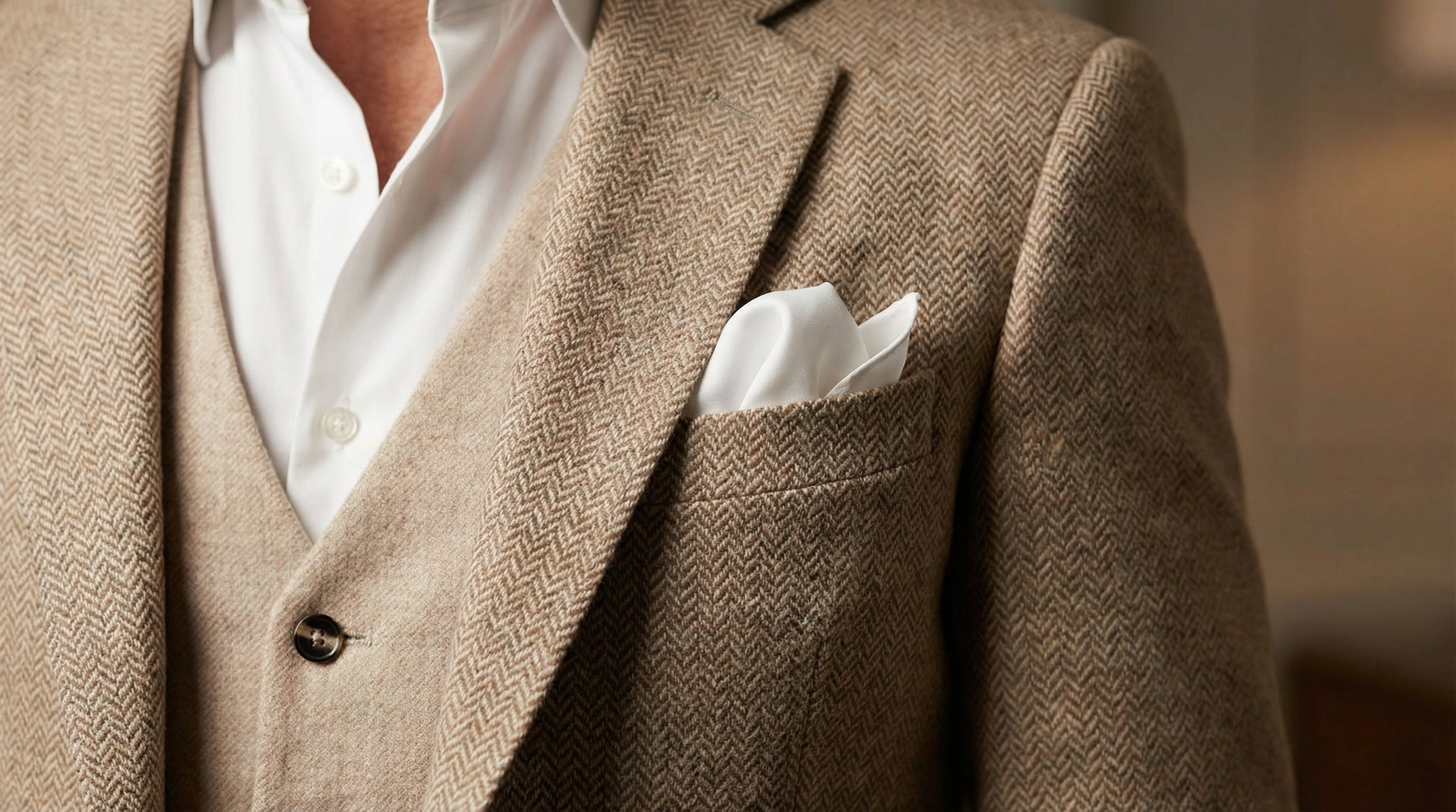 Beige Herringbone Blazer