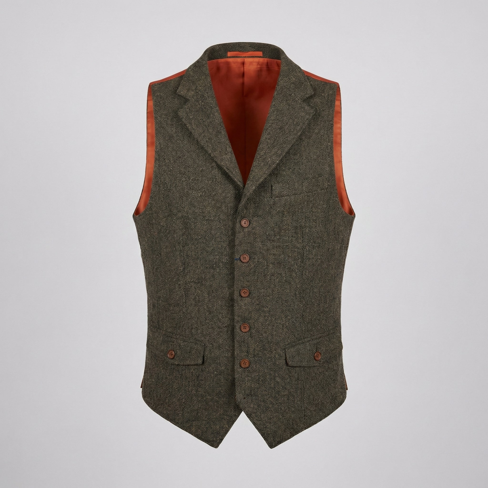 English Heritage Olive Green Tweed Wool Waistcoat – Made in England