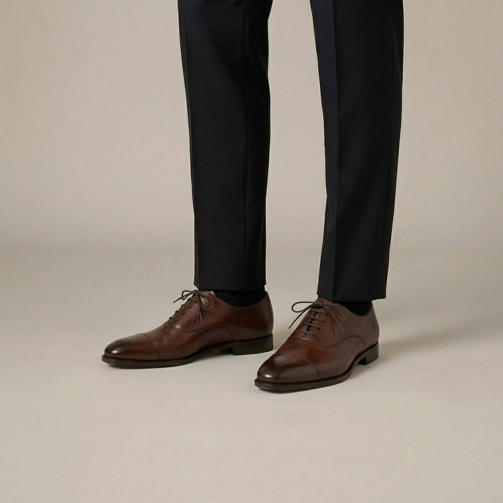 Brown Leather Cap Toe Oxford with Rubber Sole
