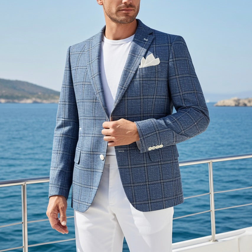 Sky Blue Check Blazer – Made in Italy