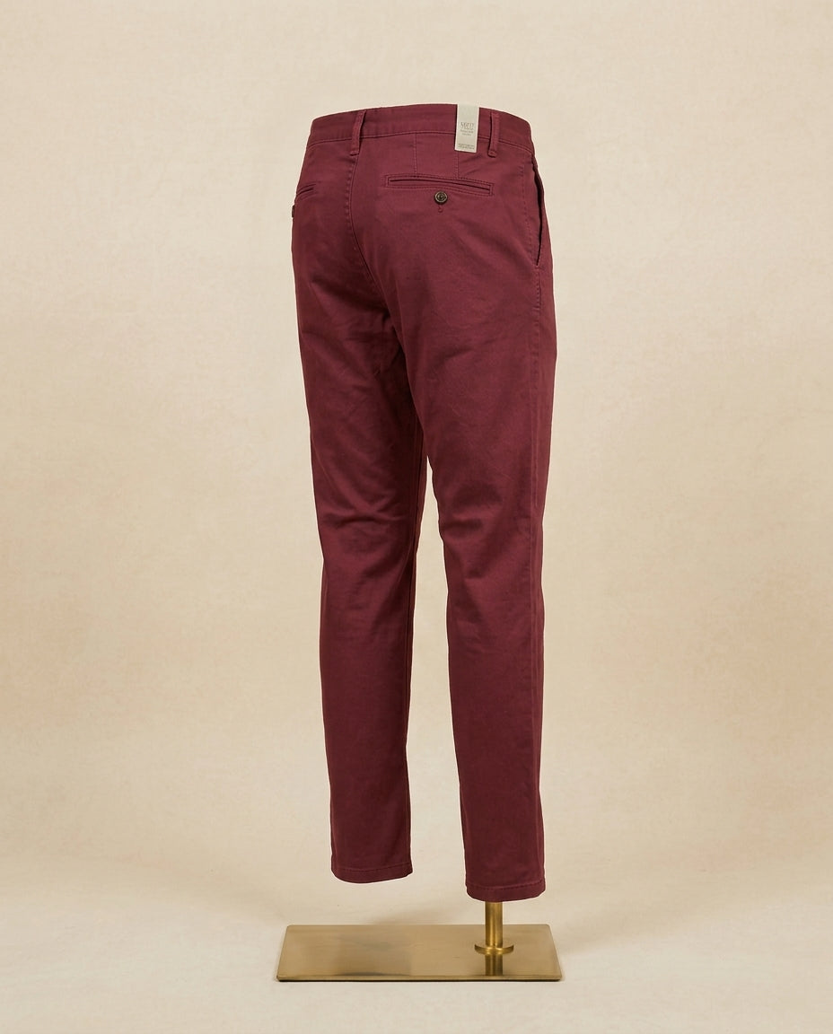 Bordeaux Sateen Cotton Chinos - Tailored Fit