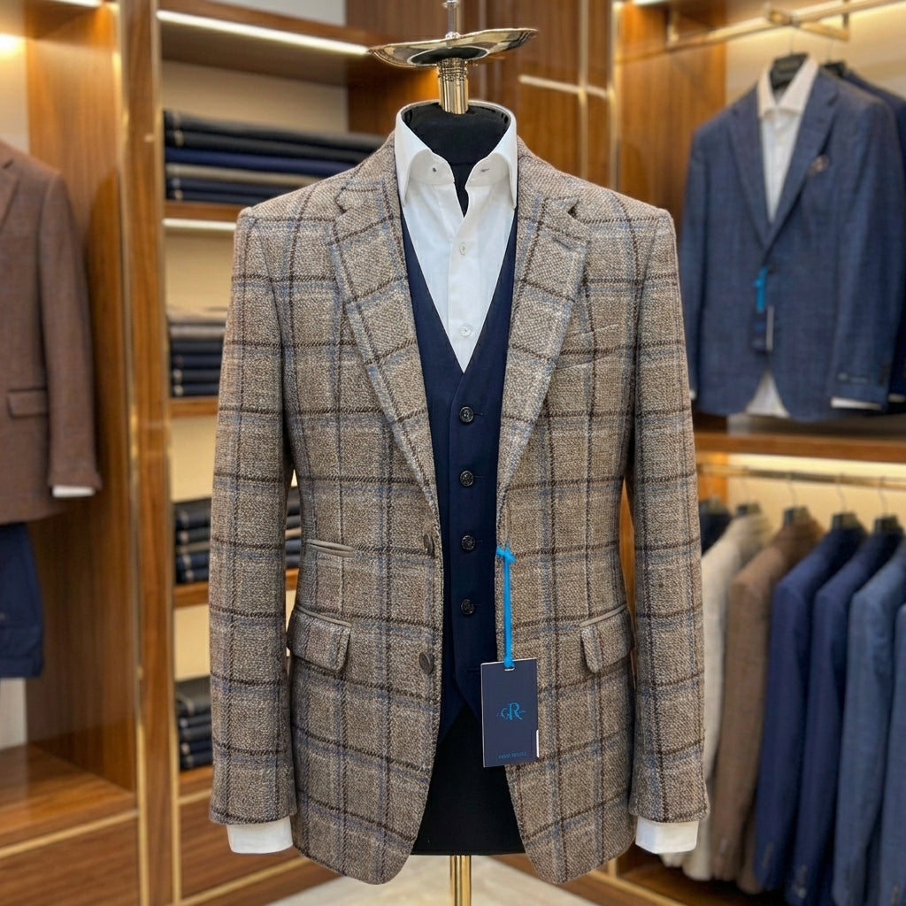 Taupe & Navy Overcheck Blazer