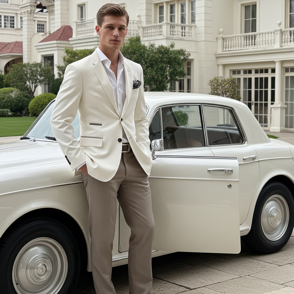 Como Wool Blazer – Ivory & Beige Trim