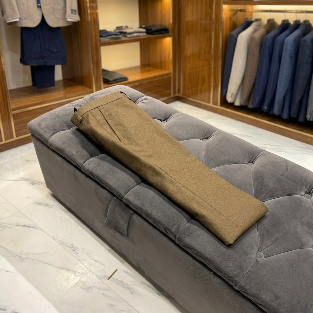 Tobacco Flannel Trousers — Made in Italy