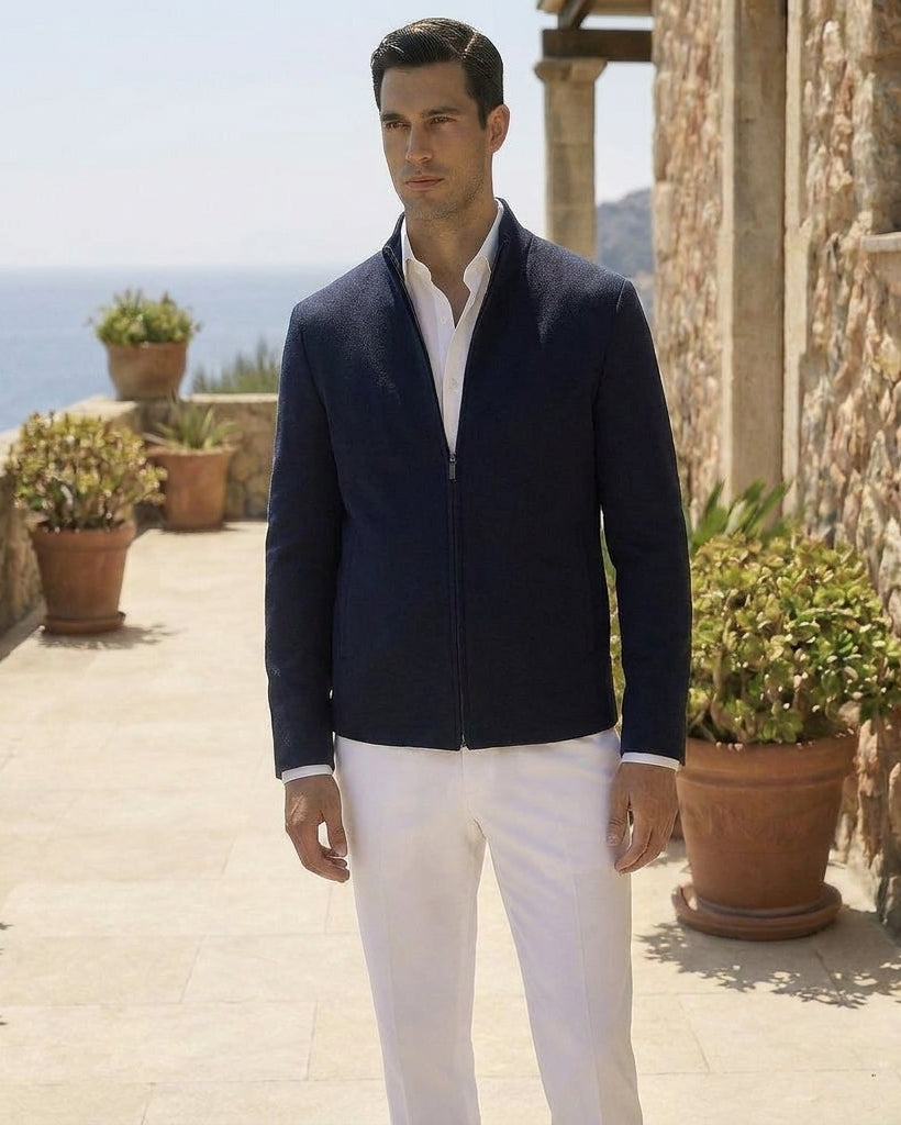Wool & Cashmere Zip Jacket – Stand Collar