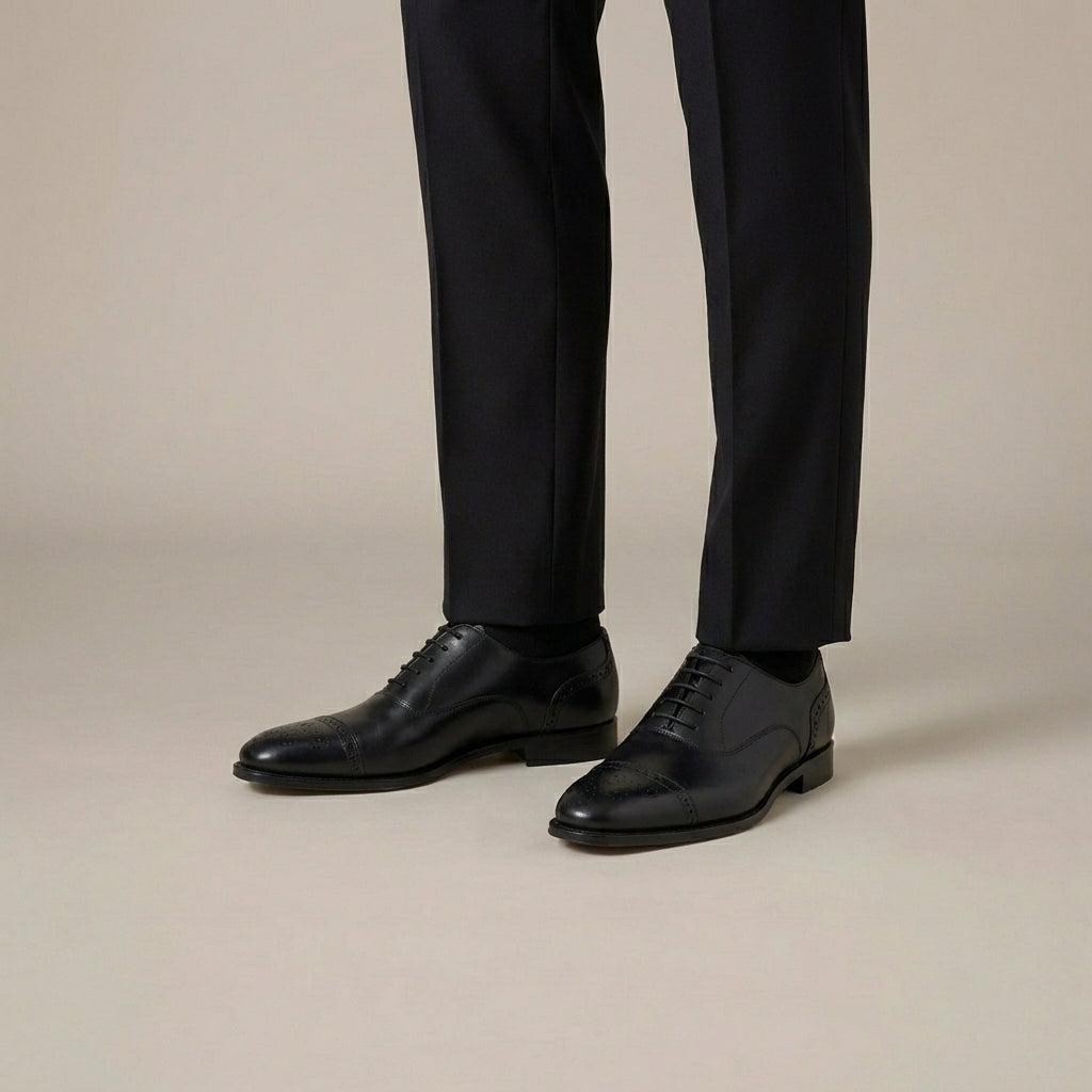 Black Leather Brogue Cap Toe Oxford