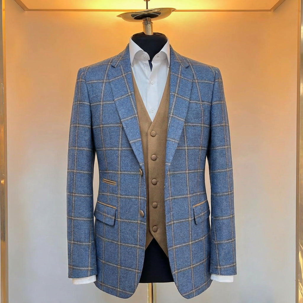 Italian Blue Check Wool Blazer