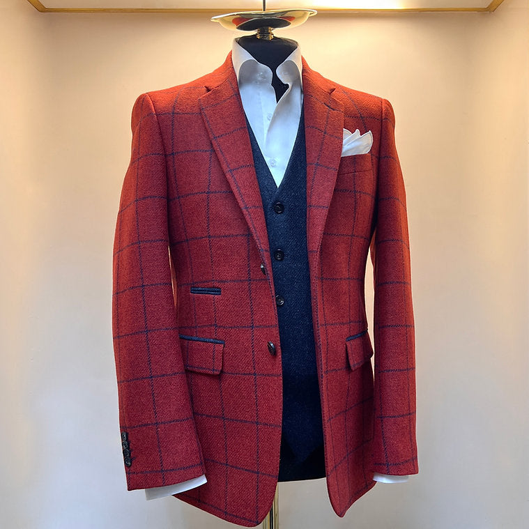 Red and Blue Over-Check Blazer