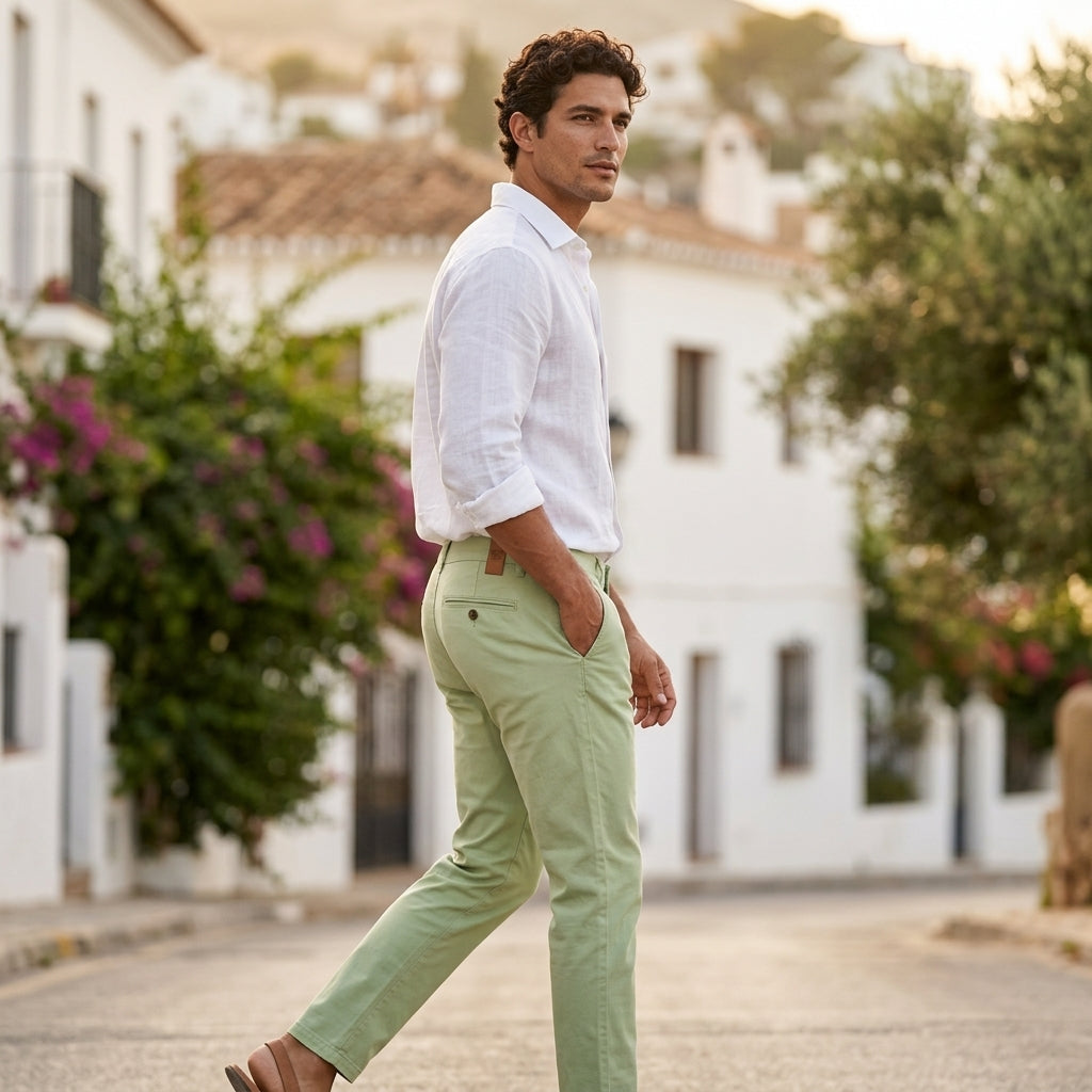 Pistachio Cotton Chinos - Tailored Fit