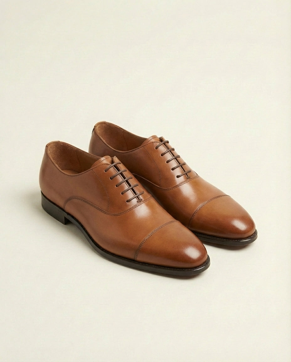 Tan Leather Cap Toe Oxford with Rubber Sole