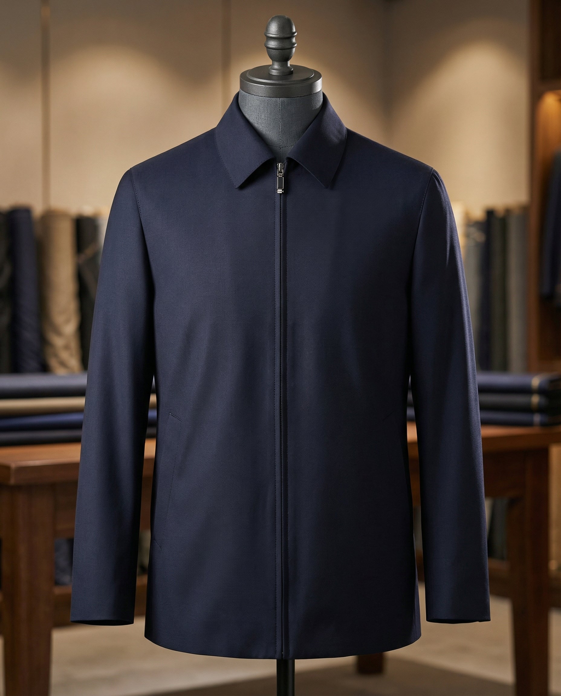 Super 100 Wool & Mulberry Silk Blousan – Dark Navy