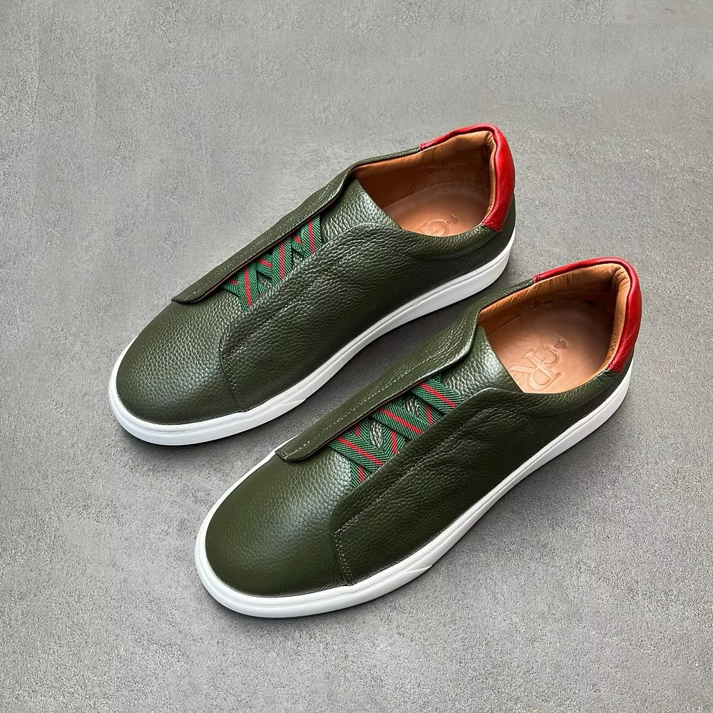 Green Deerskin Triple Stitch Sneakers