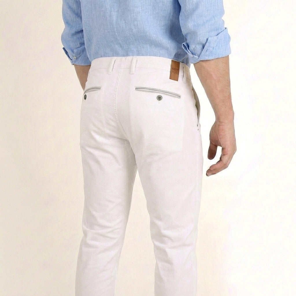 White Cotton Chinos – Made in Italy with Subtle Grey Contrast
