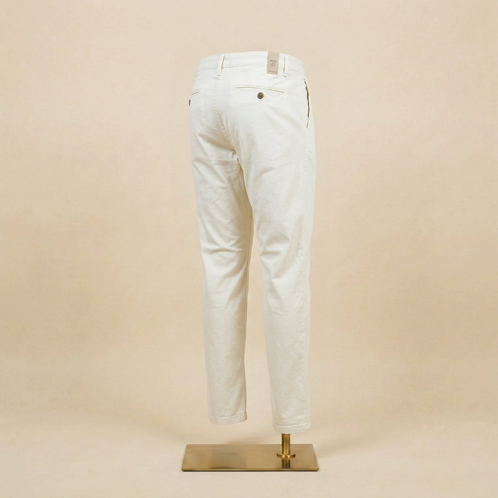 Off White Sateen Cotton Chinos - Tailored Fit