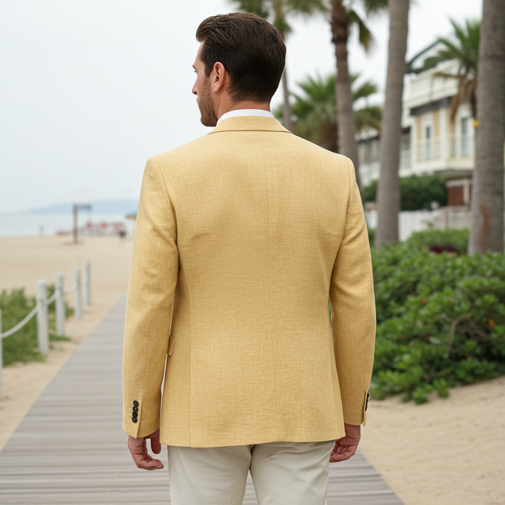 Italian Pure Linen Blazer in Amalfi Yellow with White Contrast Trim