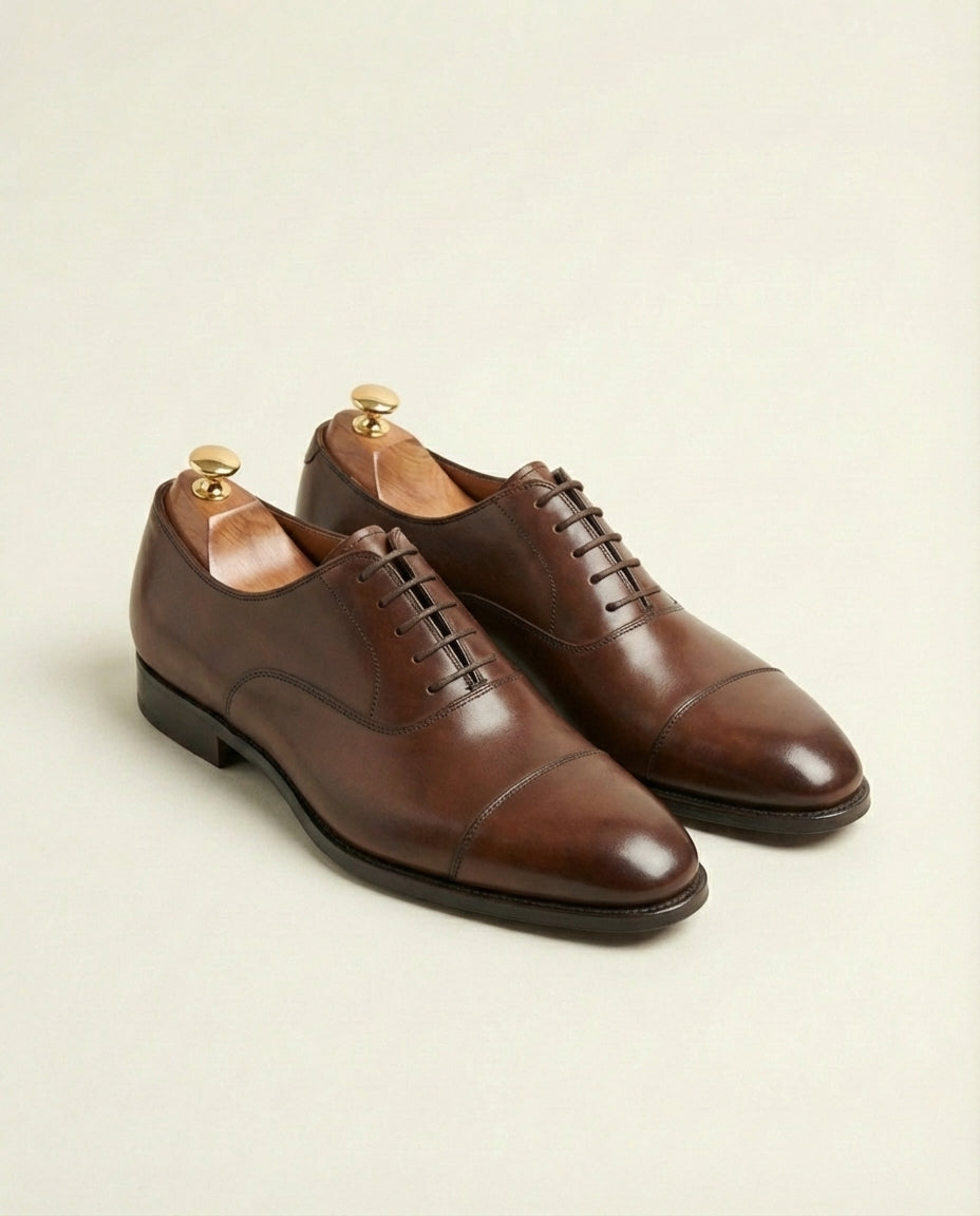 Brown Leather Cap Toe Oxford with Rubber Sole