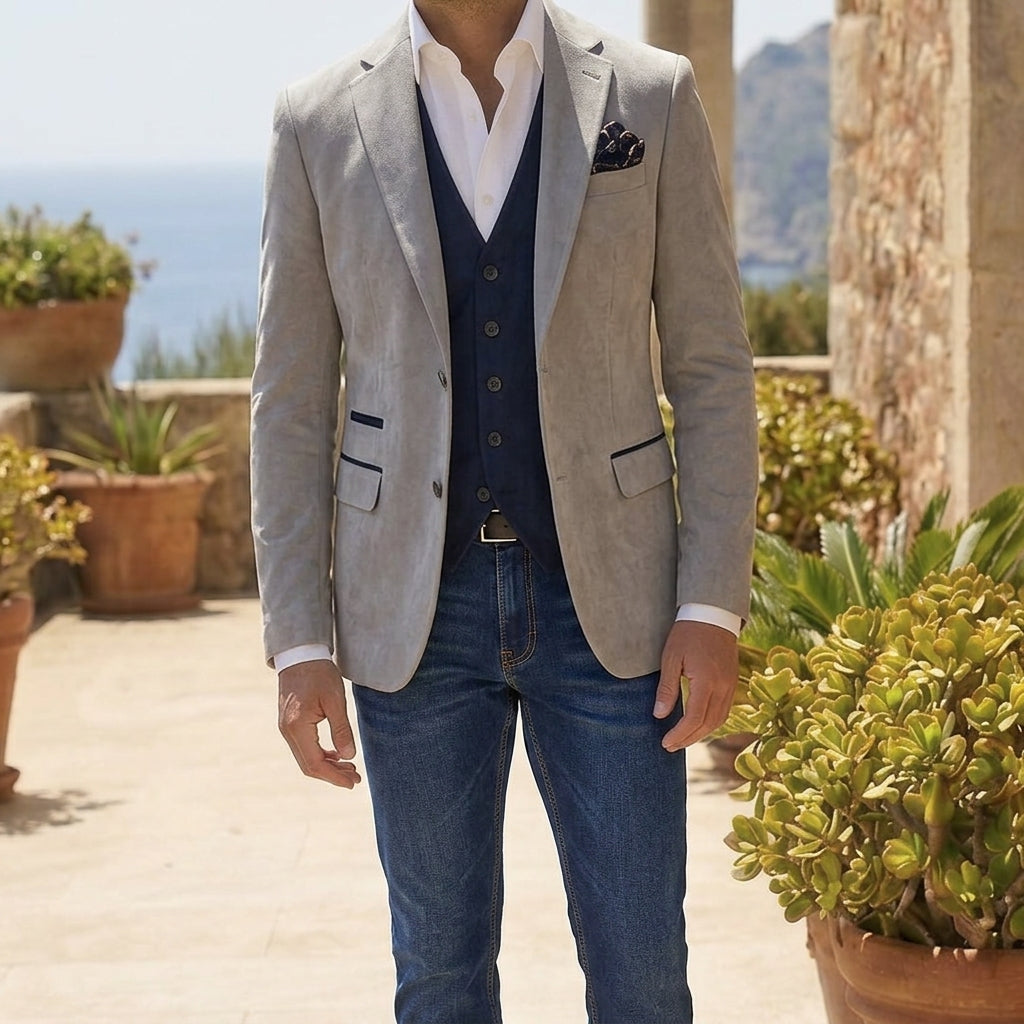 Light Grey Alcantara Blazer – Suede-Effect – Tailored Fit
