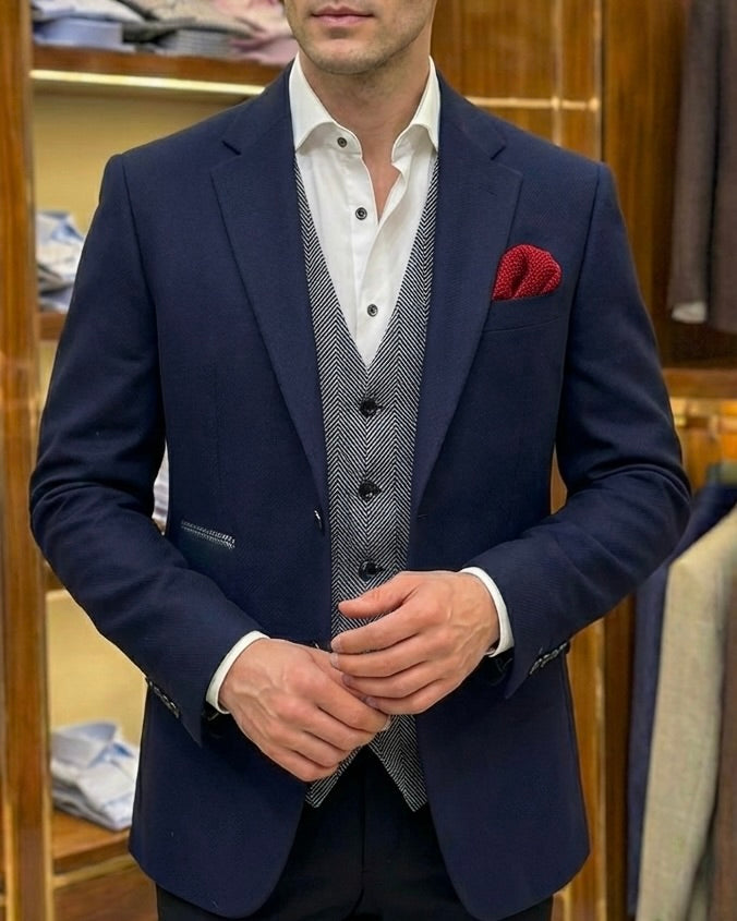Midnight Navy Wool Blend Blazer – Regular Fit – Made in Italy