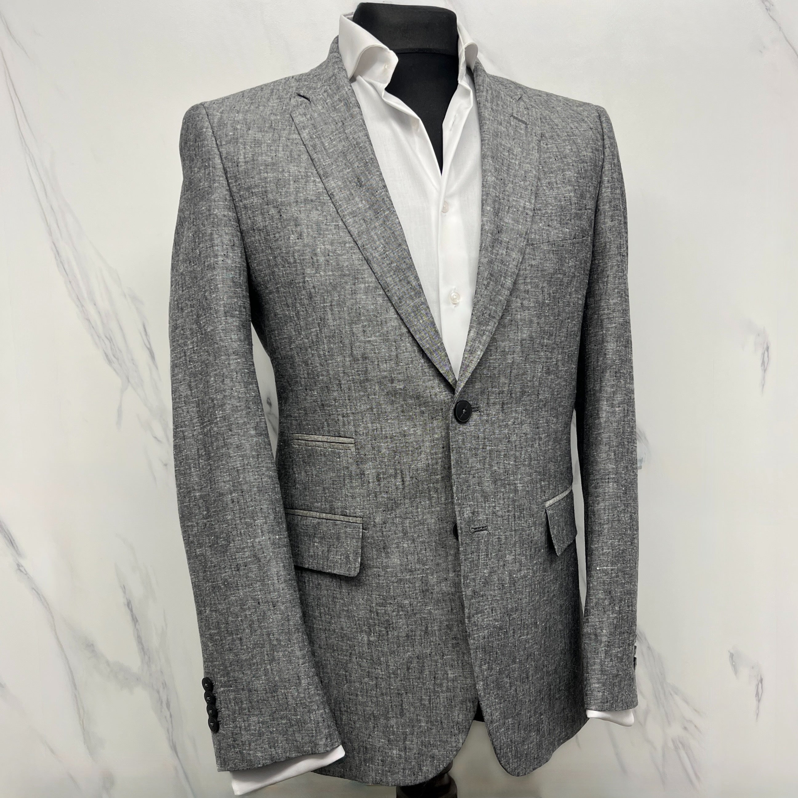 Italian Pure Linen Blazer in Textured Grey