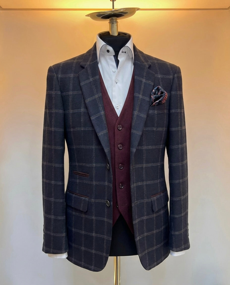 Navy & Grey Overcheck Blazer