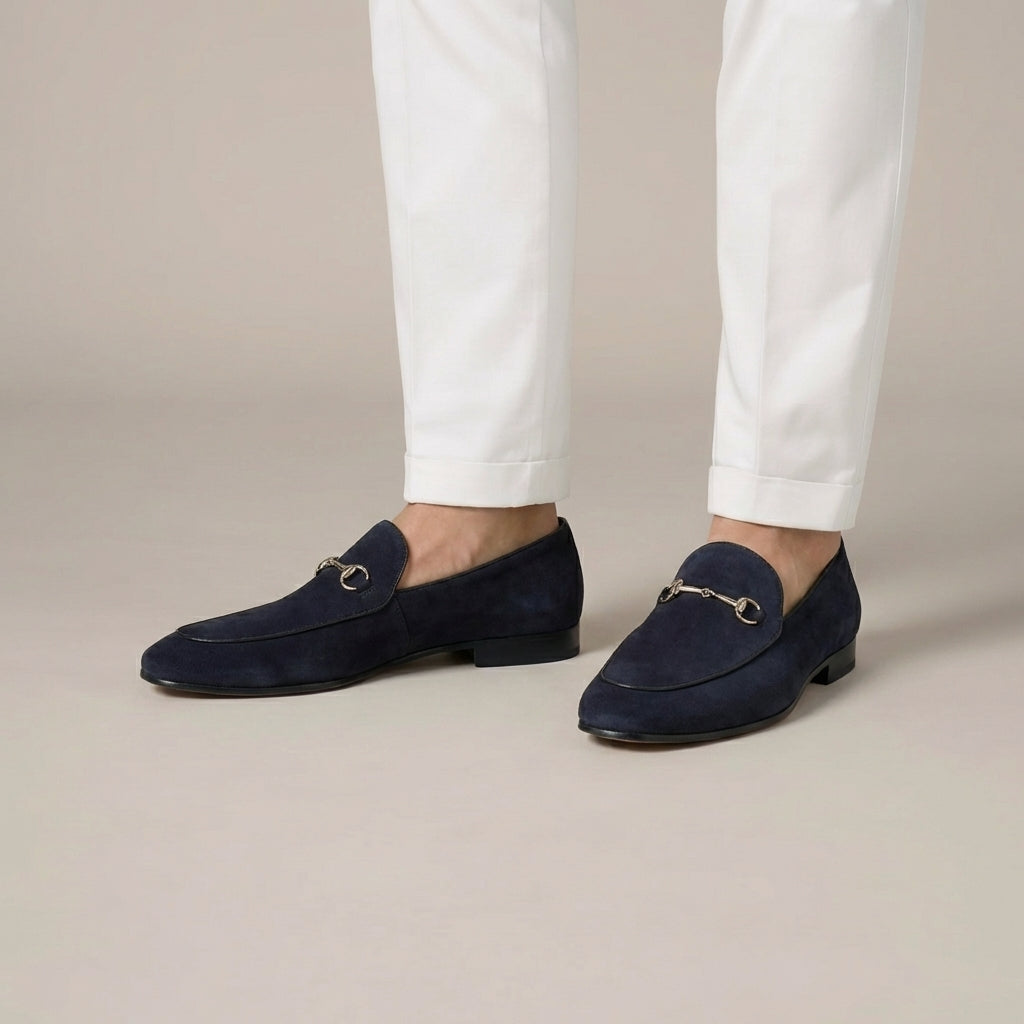 Navy Velvet Horsebit Loafers