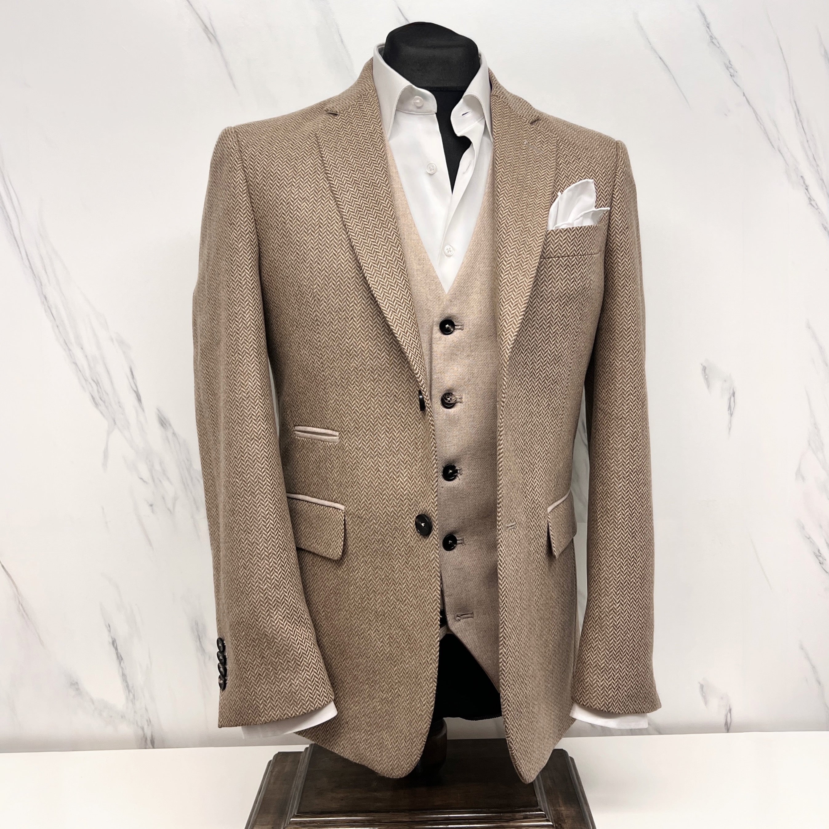 Beige Herringbone Blazer