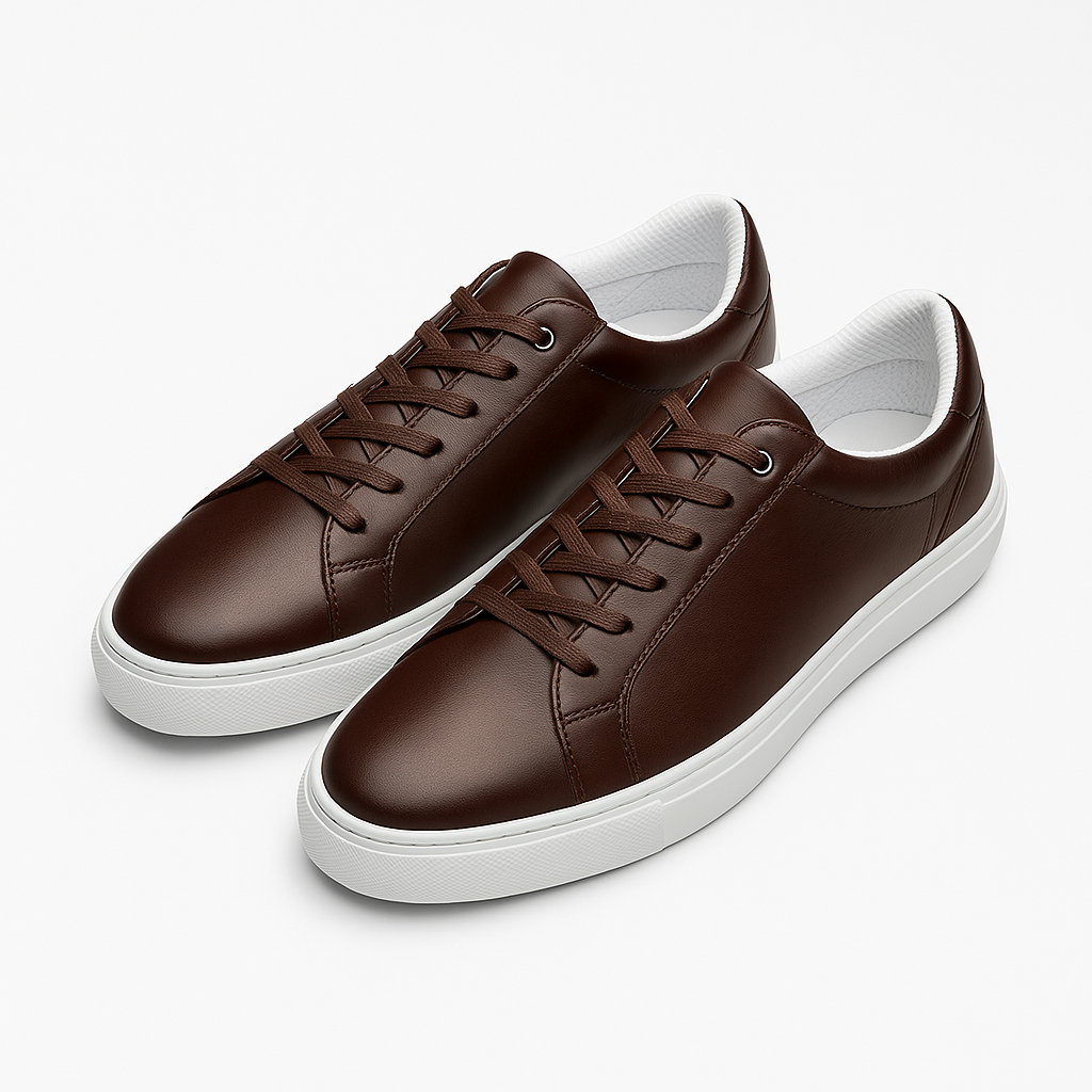 Men’s Dark Brown Leather Low-Top Sneakers with White Sole