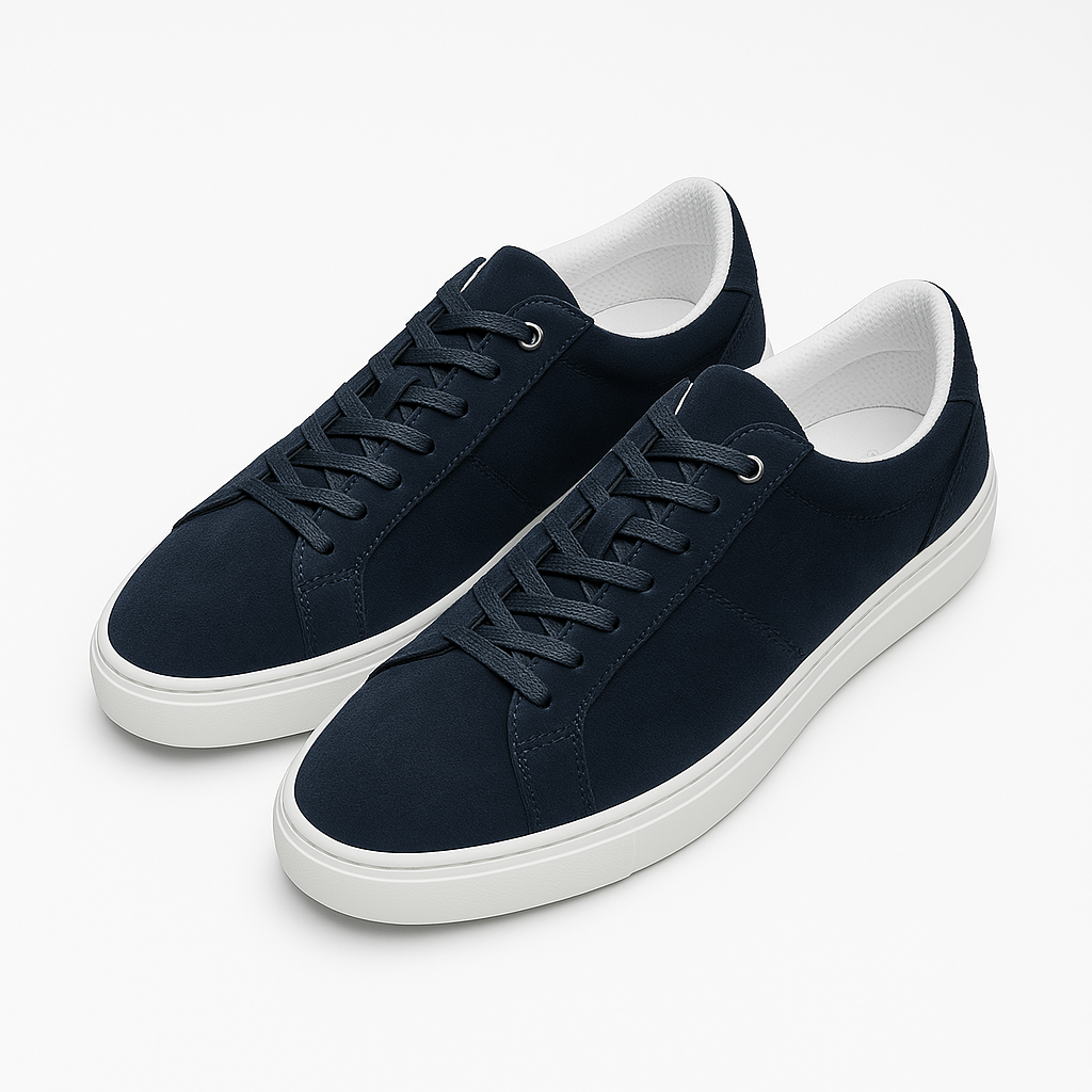 Men’s Navy Suede Low-Top Sneakers with White Sole