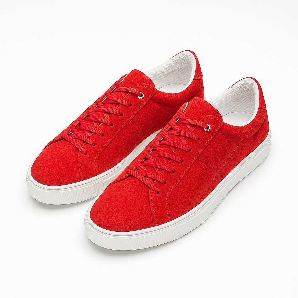 Red Suede Low-Top Sneakers with White Sole