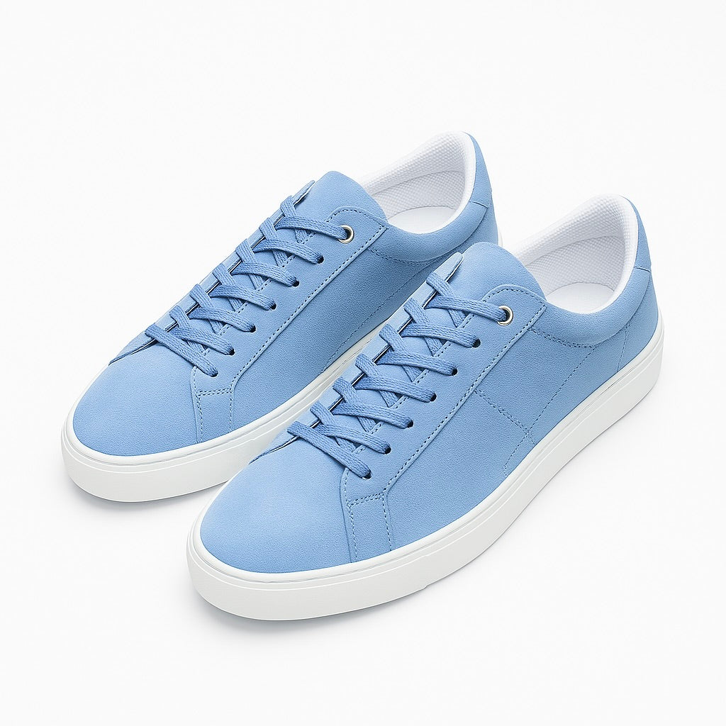 Light Blue Suede Low-Top Sneakers with White Sole