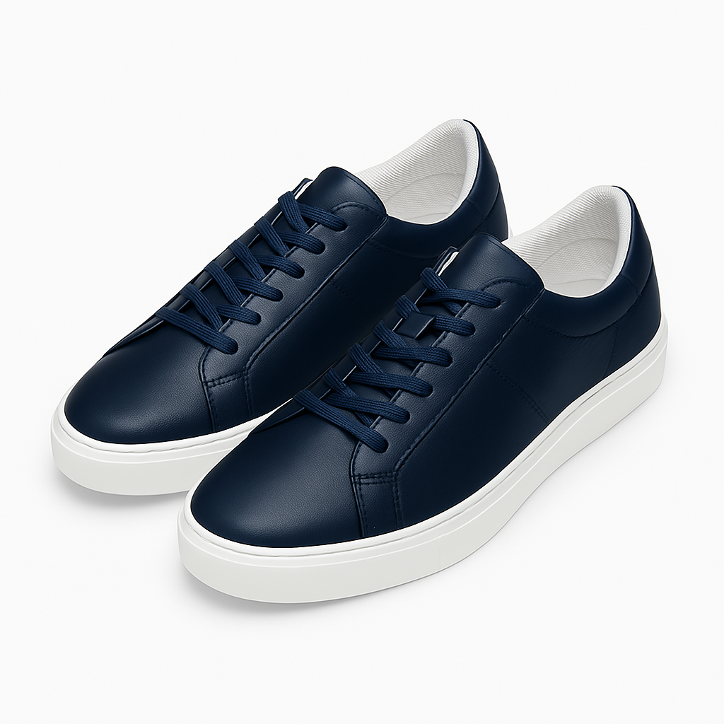 Navy Leather Low-Top Sneakers with White Sole