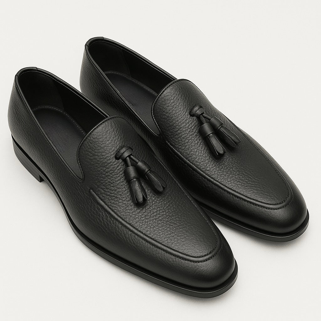 Black Deerskin Tassel Loafers