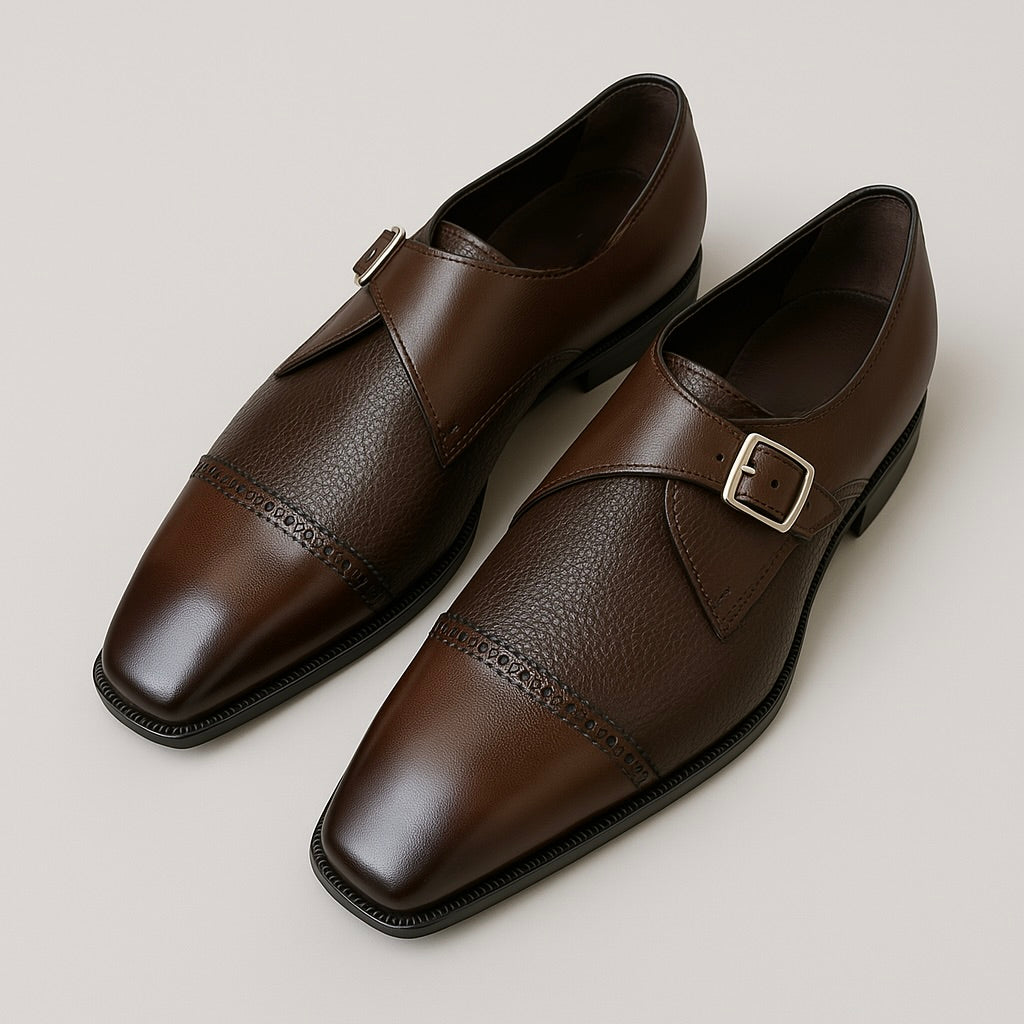 Monk Strap Leather Shoes – Dark Brown, Black & Navy