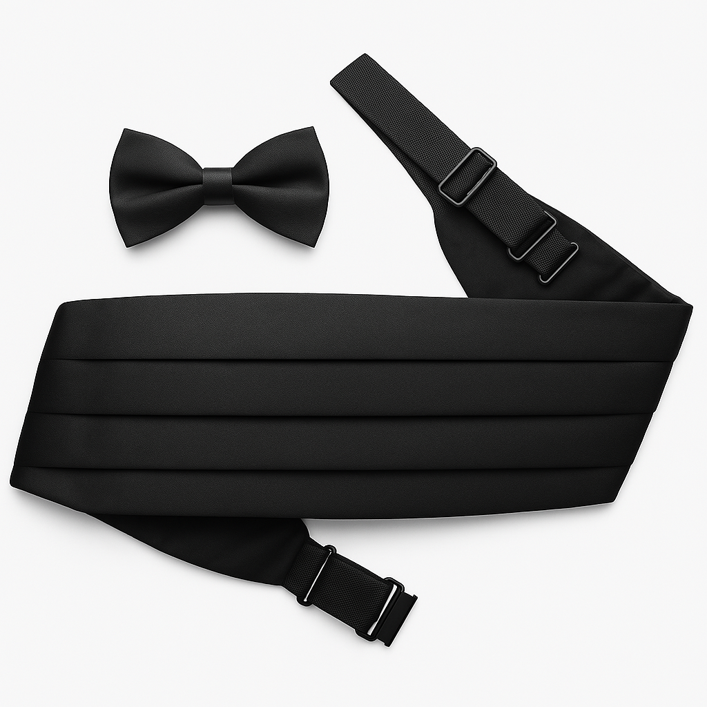 Classic Black Silk Pre-Tied Bow Tie & Cummerbund Set