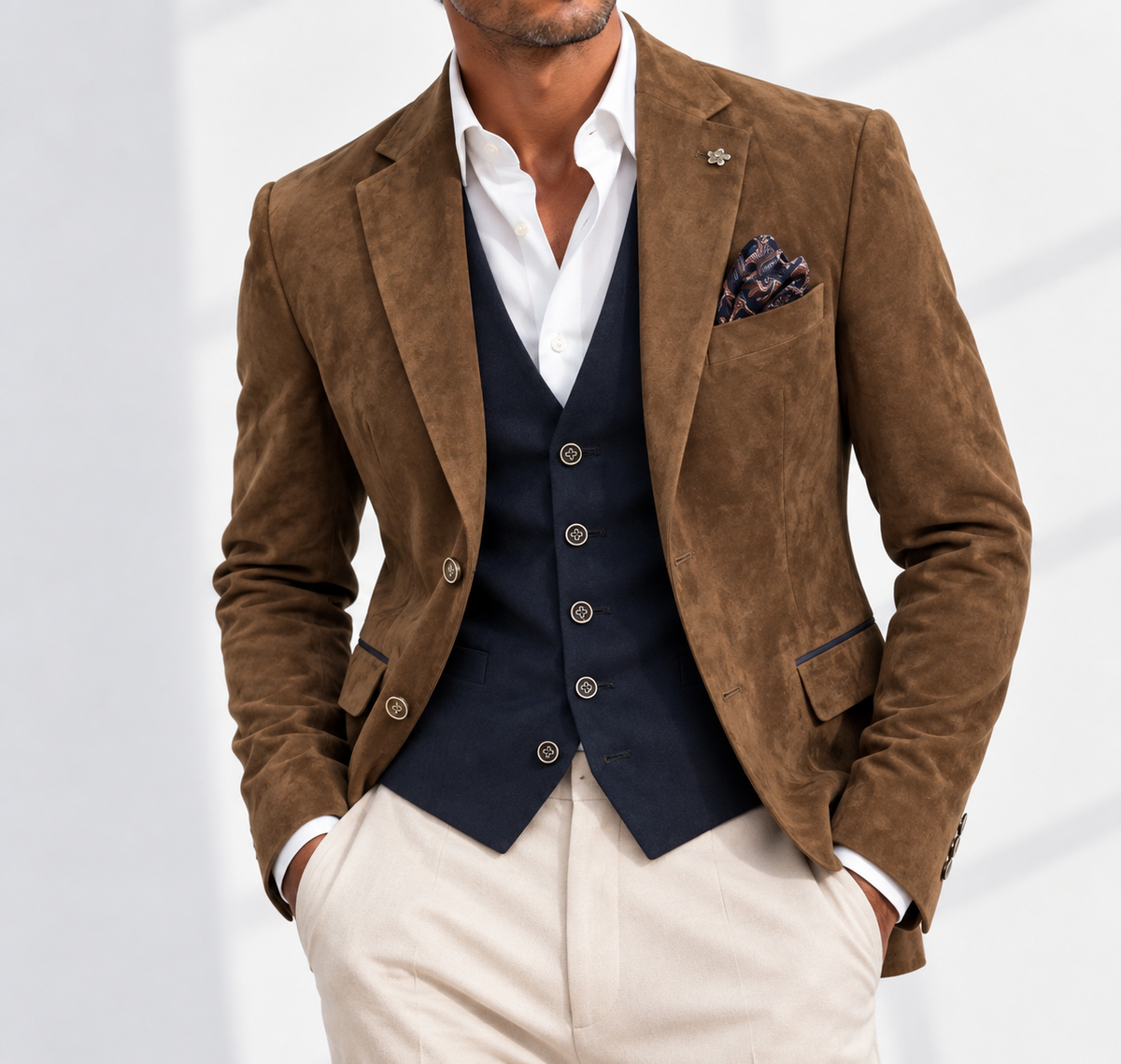 Brown Alcantara Blazer – Suede-Effect – Tailored Fit
