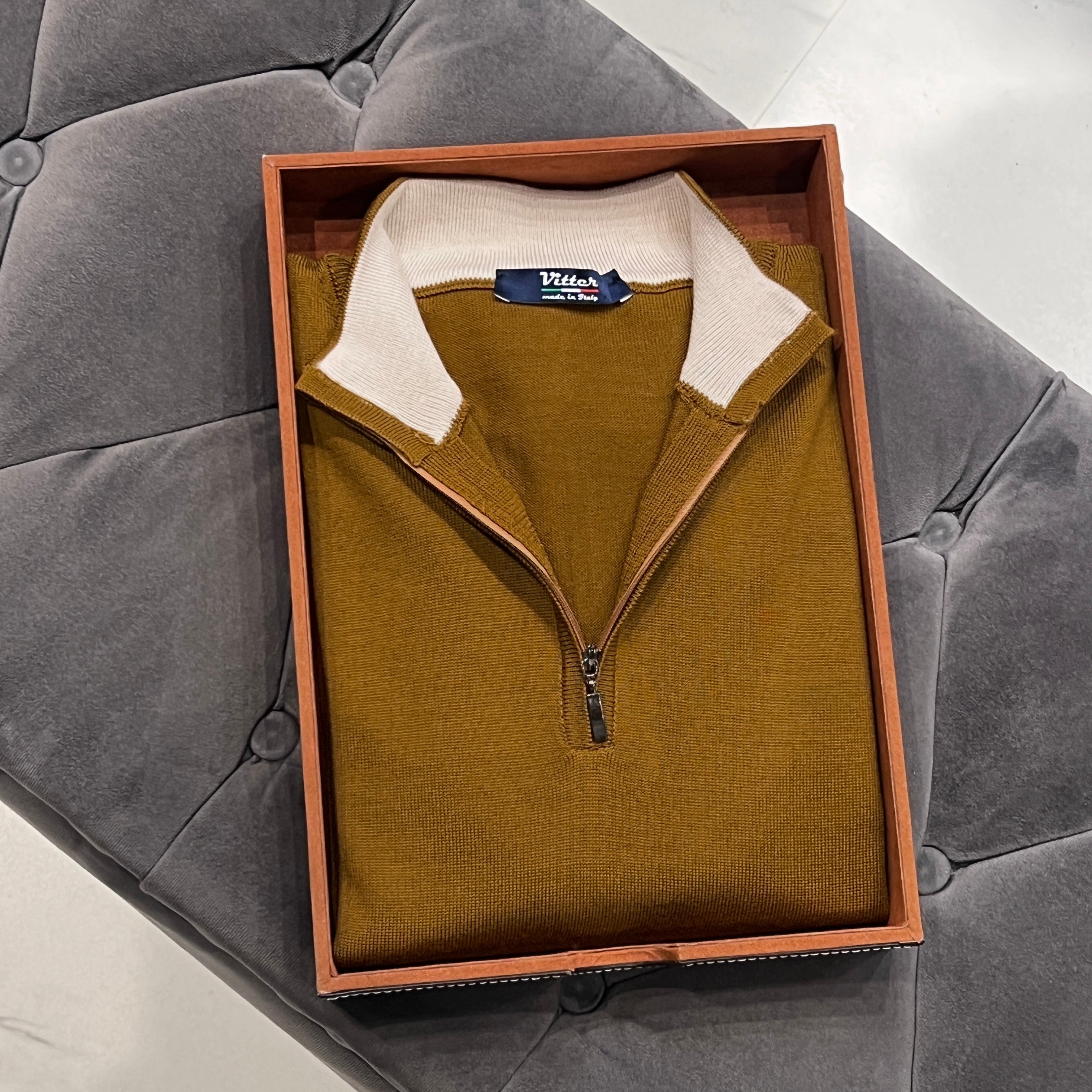 Amber Brown Merino Wool Half-Zip Sweater