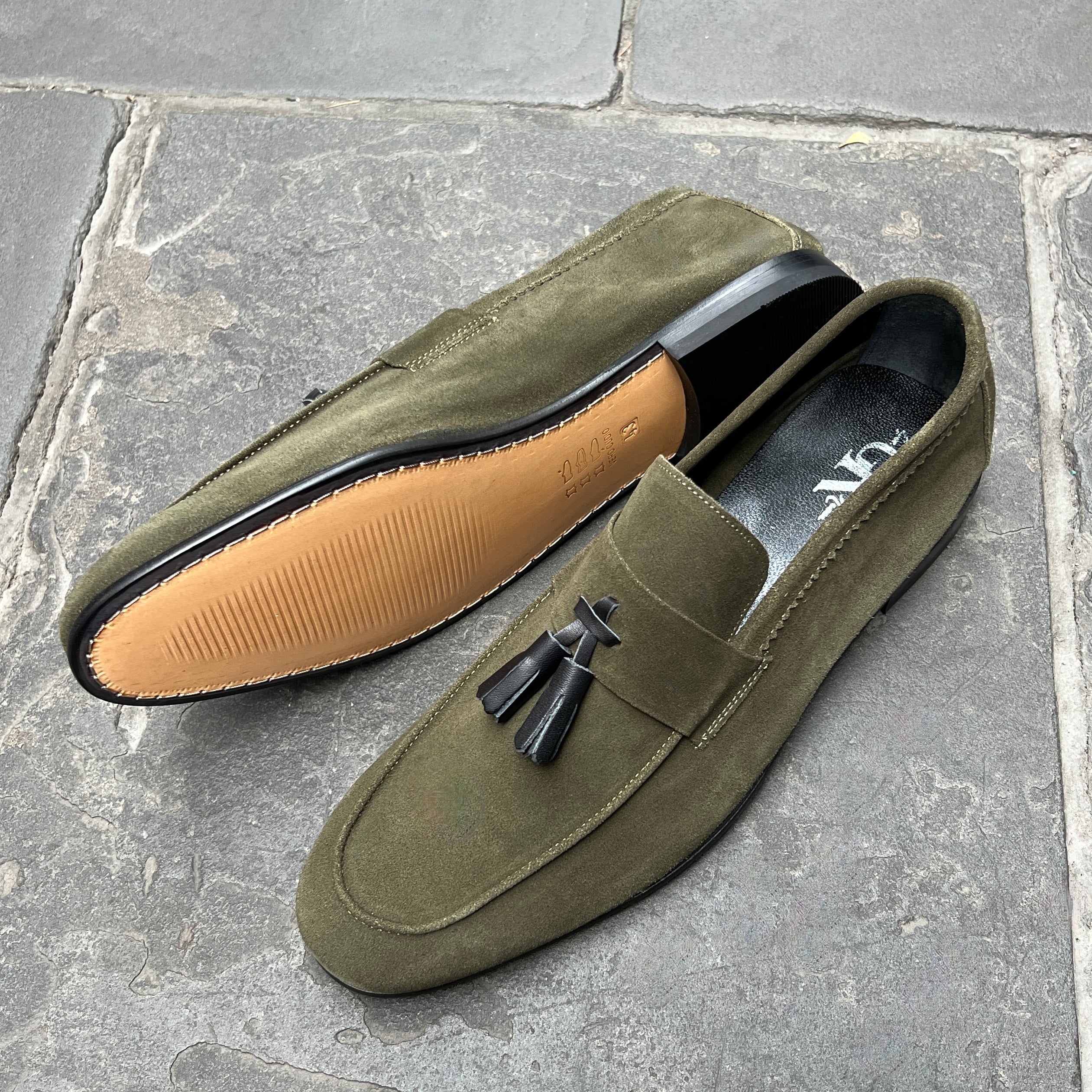 Olive Suede Tassel Loafers