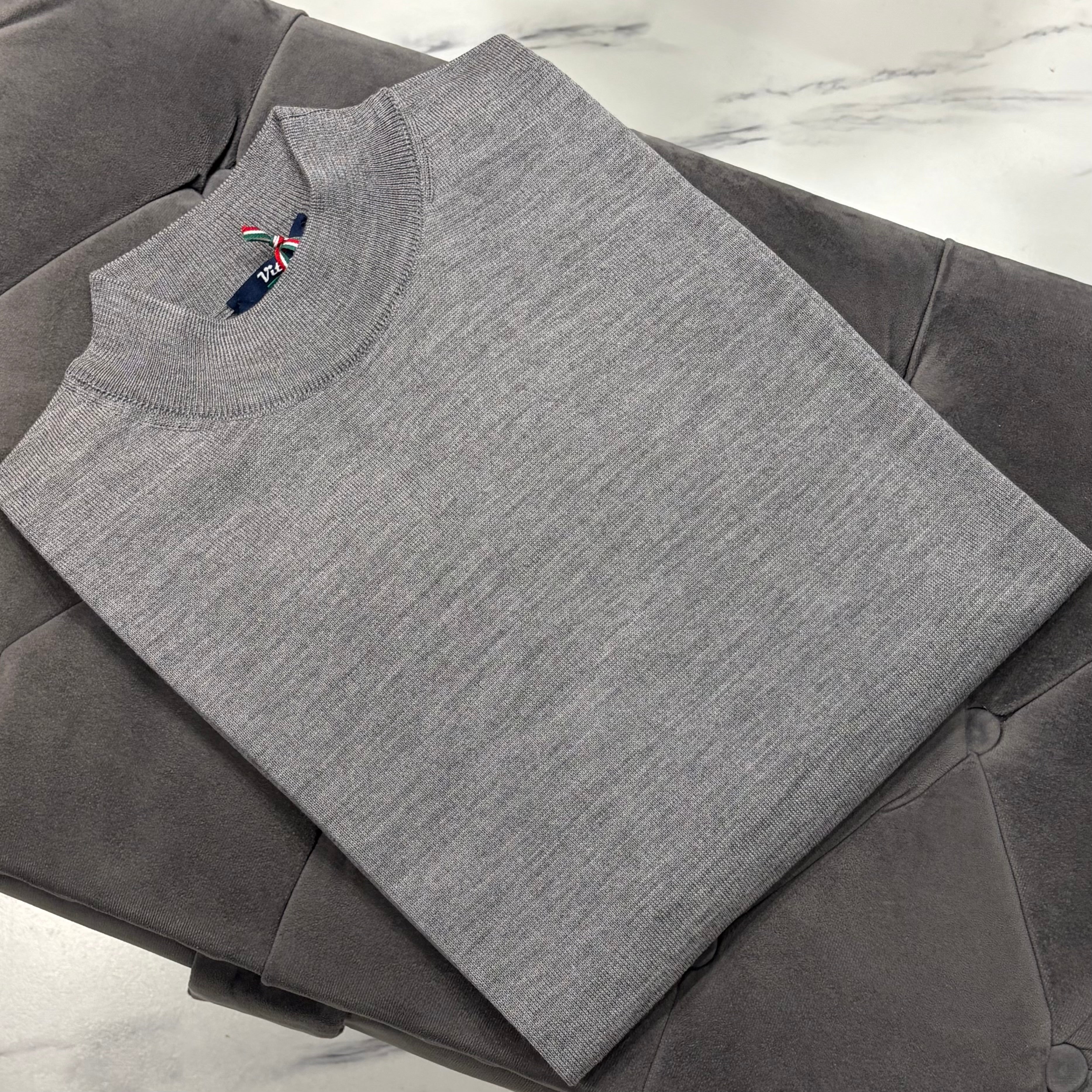 Merino Wool Mock Neck Knit – Light Grey | Made in Italy