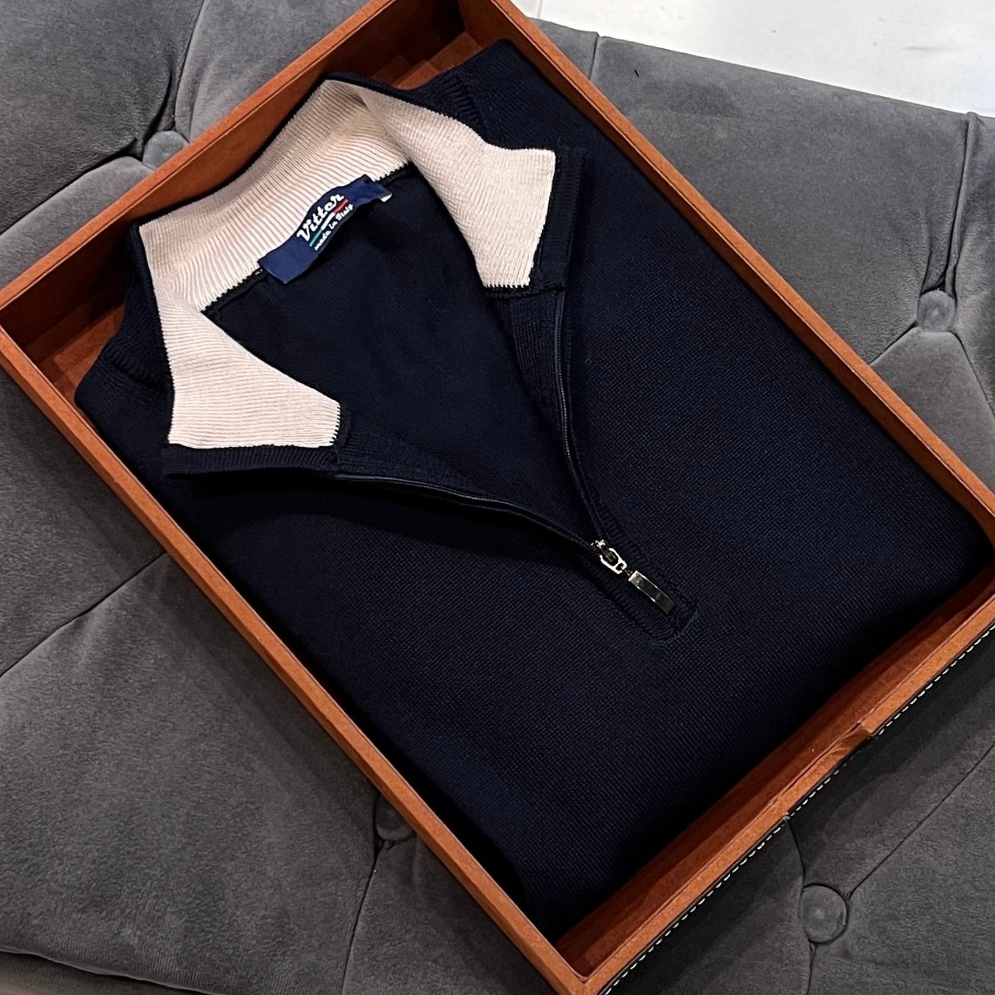 Navy Midnight Merino Wool Quarter Zip Sweater