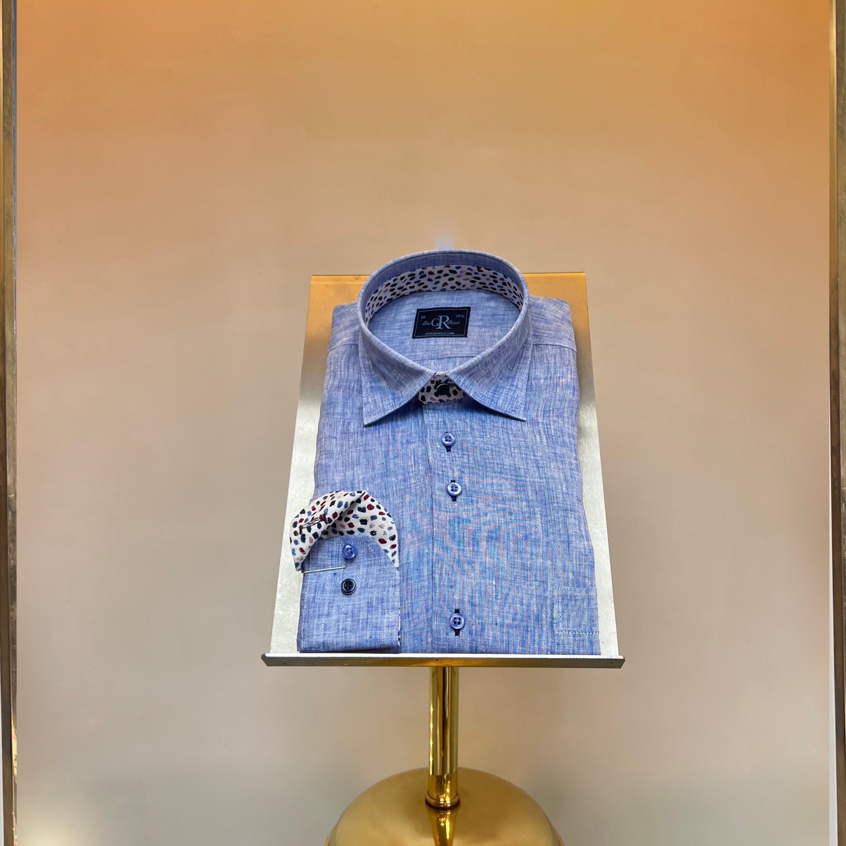 Light Blue Linen Confetti Shirts